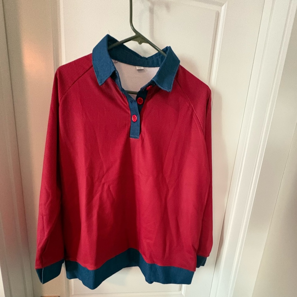 Red and Blue Long Sleeve Polo Shirt